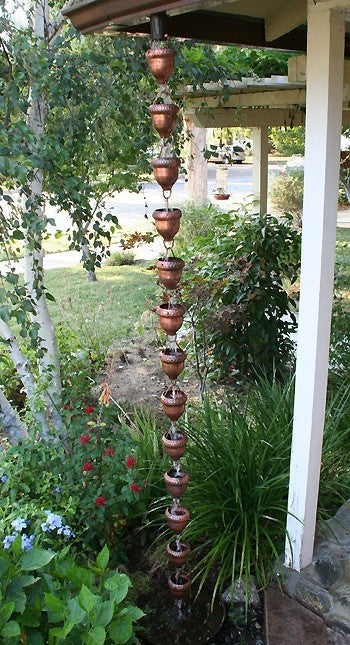 Acorn Cups Copper Rain Chain With Installation Kit, 15'