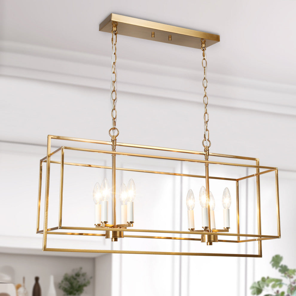LNC Ellan 8-Light Polished Brass and Matte White Modern Kitchen Island Light