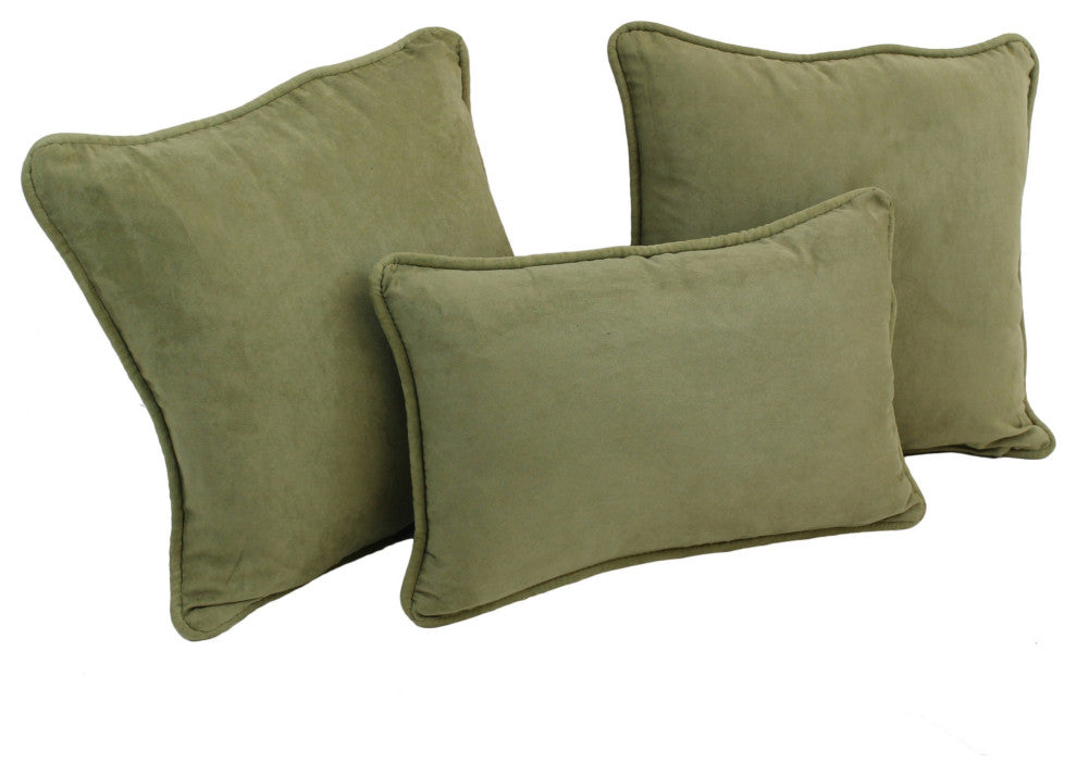 Double-Corded Solid Microsuede Throw Pillows With Inserts, Set of 3, Sage Green