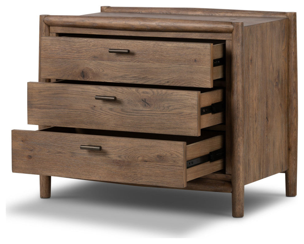 Glenview Nightstand Weathered Oak, Weathered Oak Veneer, Aged Bronze