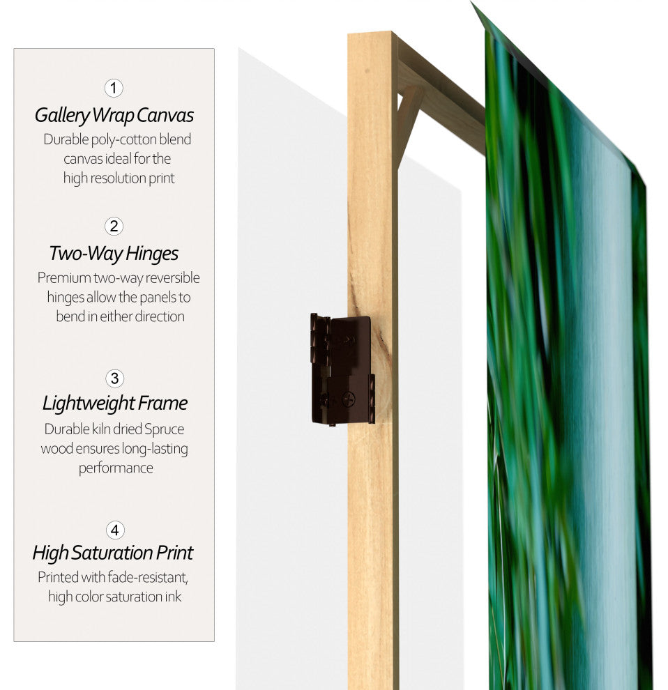 6' Tall Double Sided Bamboo Tree Canvas Room Divider 4 Panel