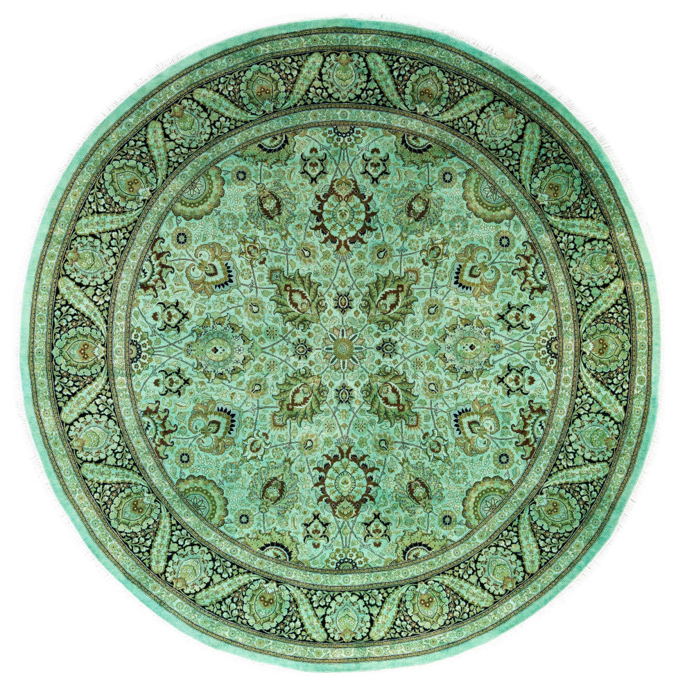 Overdyed One-of-a-Kind Hand-Knotted Area Rug Green, 9' 1" x 9' 1"