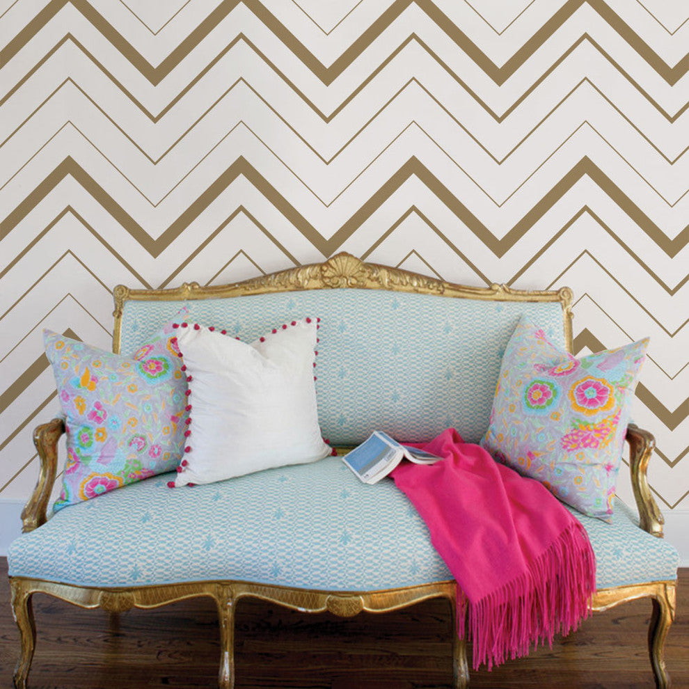 Chevron Bold Peel and Stick Vinyl Wallpaper, Gold, 24"w X 108"h