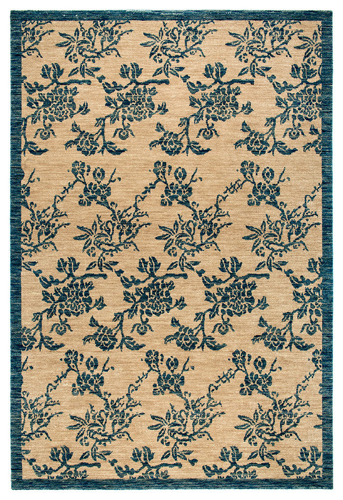 Peonies Ivory Tibetan Rug, 8'x10'
