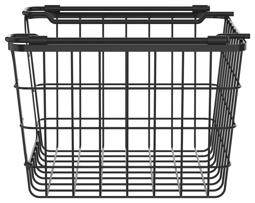 Oceanstar Stackable Metal Wire Storage Basket Set of 3, Black, Tall