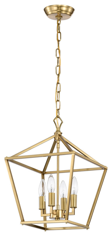 4-Light 12 in. Gold Caged Lantern Modern Pendant