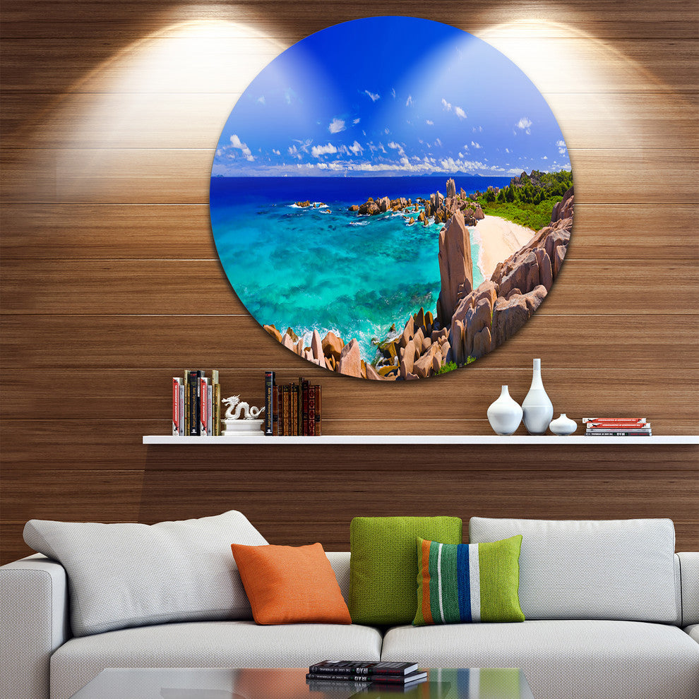 Tropical Beach Panorama, Seascape Photo Round Wall Art, 36"