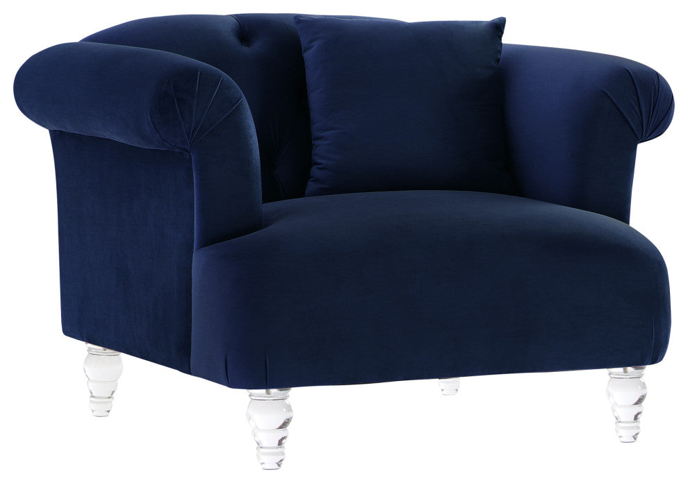 Elegance Contemporary Sofa Chair, Blue Velvet With Acrylic Legs