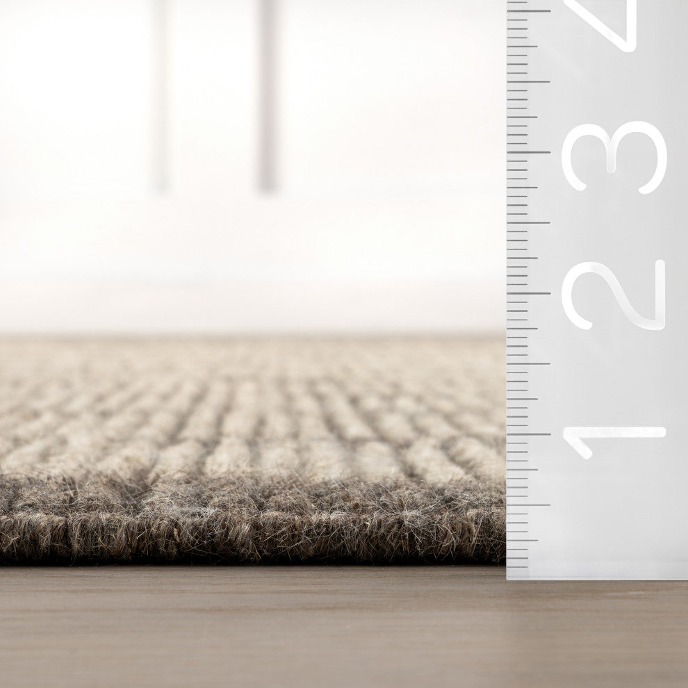 Eva Block Stripe Wool Area Rug, Brown 2' 6" x 8'