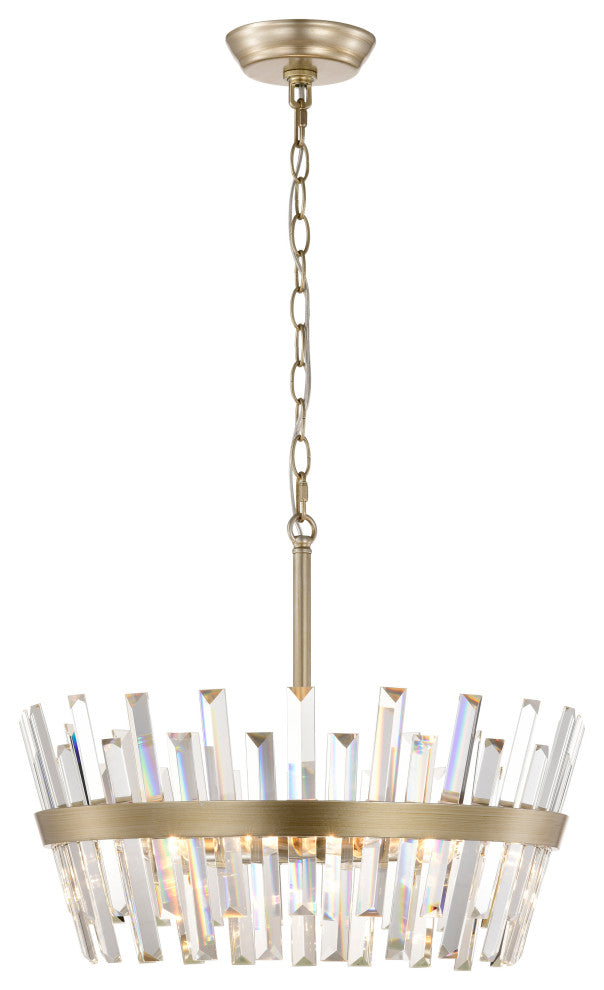 Eva 6-Light Glam Crystal Glass Prism Round Chandelier, Brushed Silver-Ish Champagne