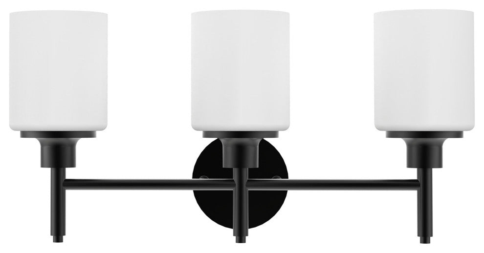 Grady 3-Light Matte Black Finish White Glass Shade Vanity Light