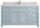Paris 60" Single Sink Bathroom Vanity, Blue Heather 2" Calacatta Sienna