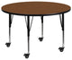 Mobile 48'' Round Oak HP Laminate Activity Table - Height Adjustable Short Legs