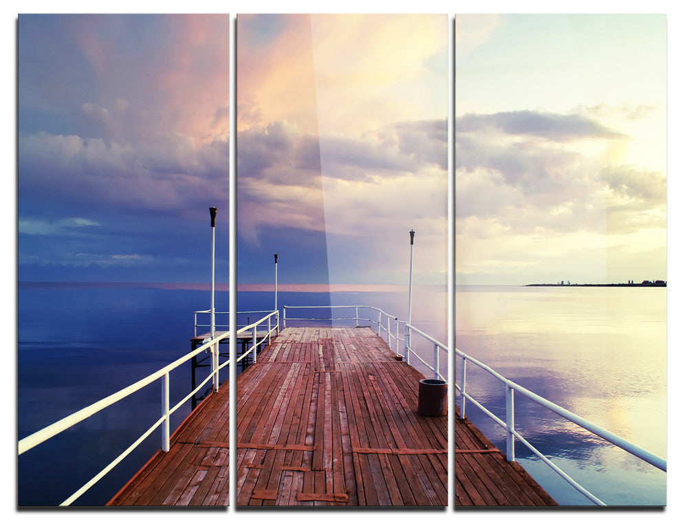 "Pier Under Bright Sky" Photo Metal Wall Art, 3 Panels, 36"x28"