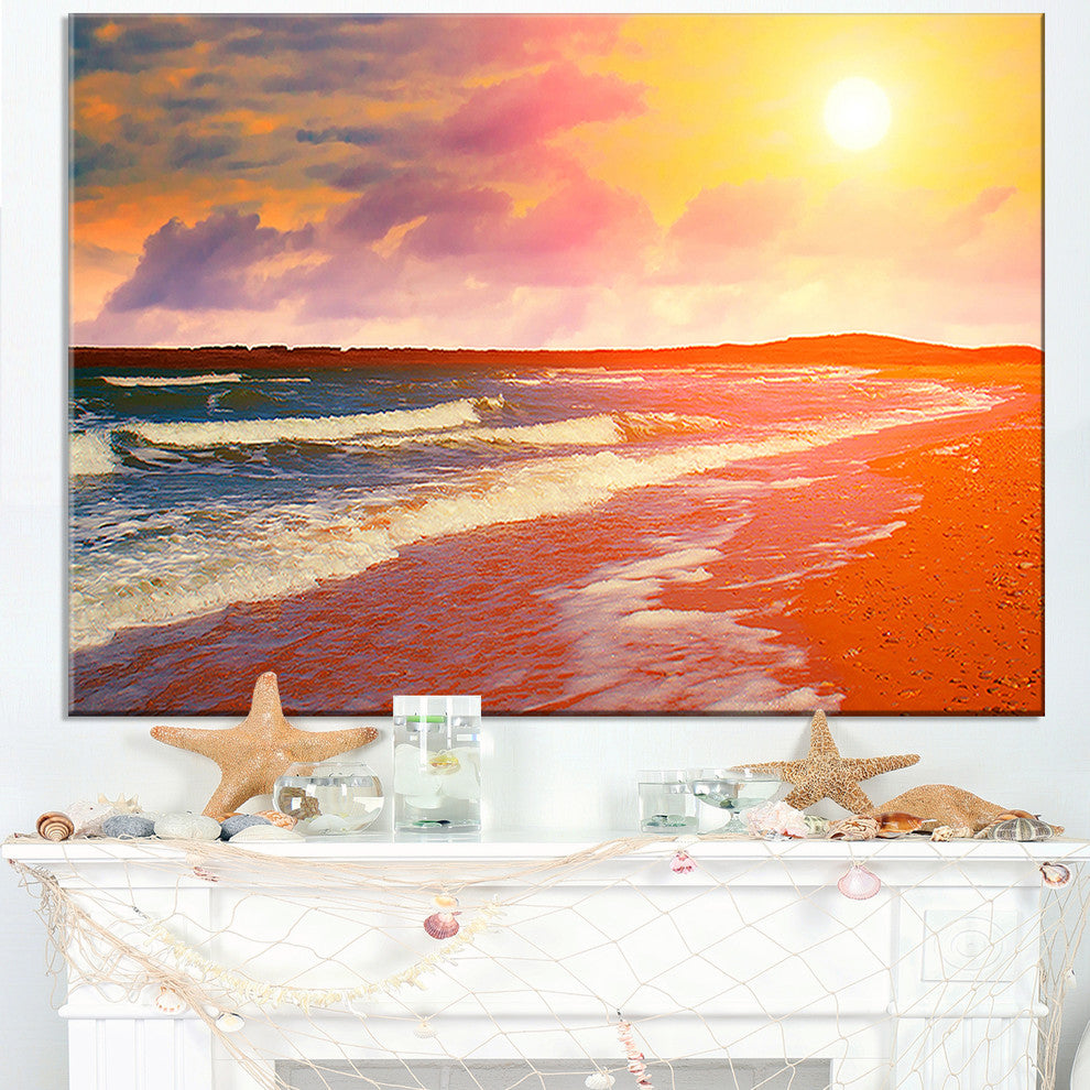 "Desert Beach At Sunset" Modern Beach Canvas Art Print, 32"x16"