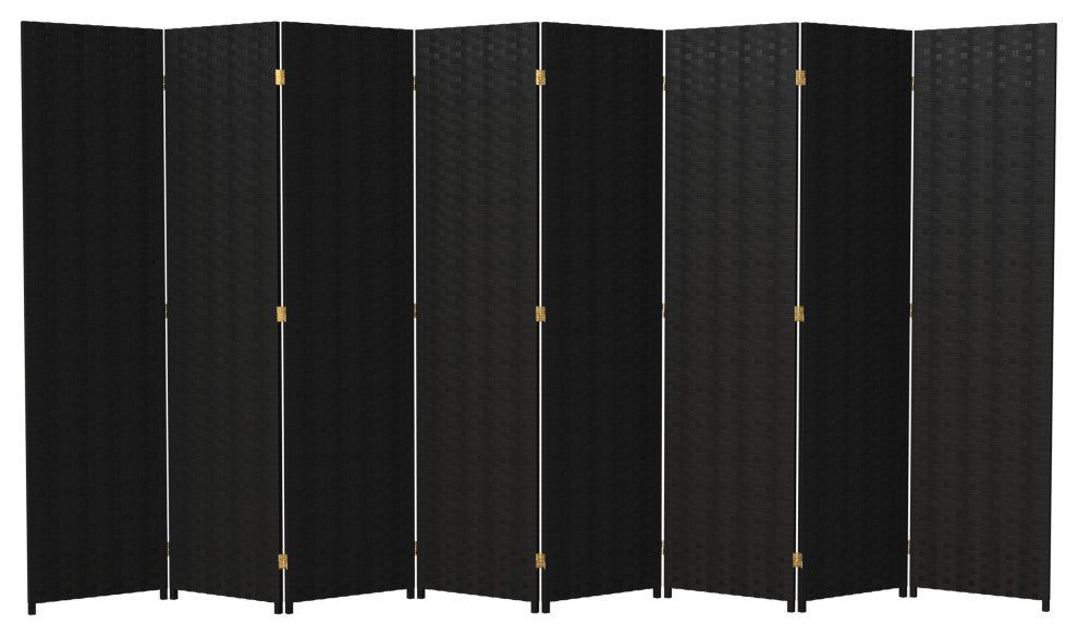 6' Tall Woven Fiber Room Divider, 8 Panel, Black