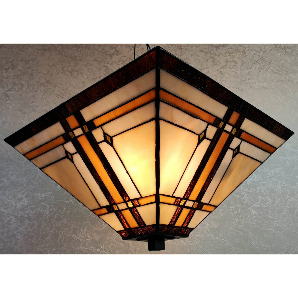 Amora AM085CL14B Tiffany-Style Mission 2-Light Semi-Flush Ceiling Fixture, 14"