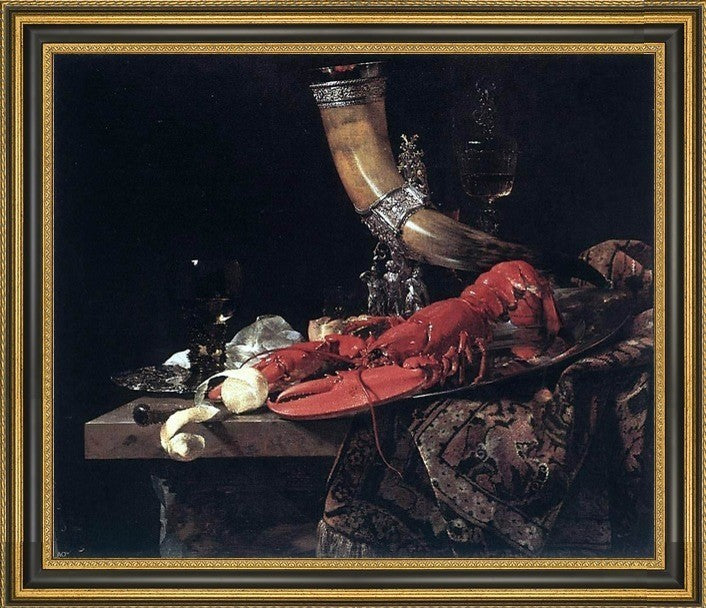 Willem Kalf StillLife with DrinkingHorn Framed Premium Canvas Print, 20"x25"