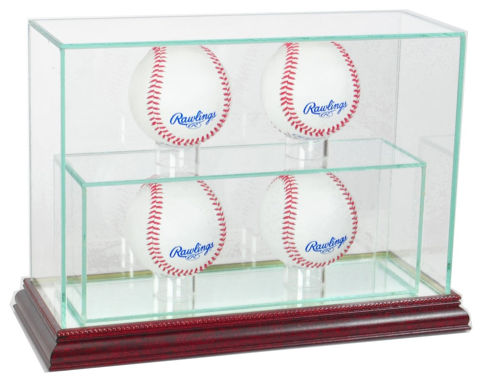 4 Upright Baseball Display Case, Cherry