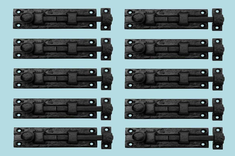10 Black Wrought Iron  Cabinet or Door Slide Bolt 4" W |