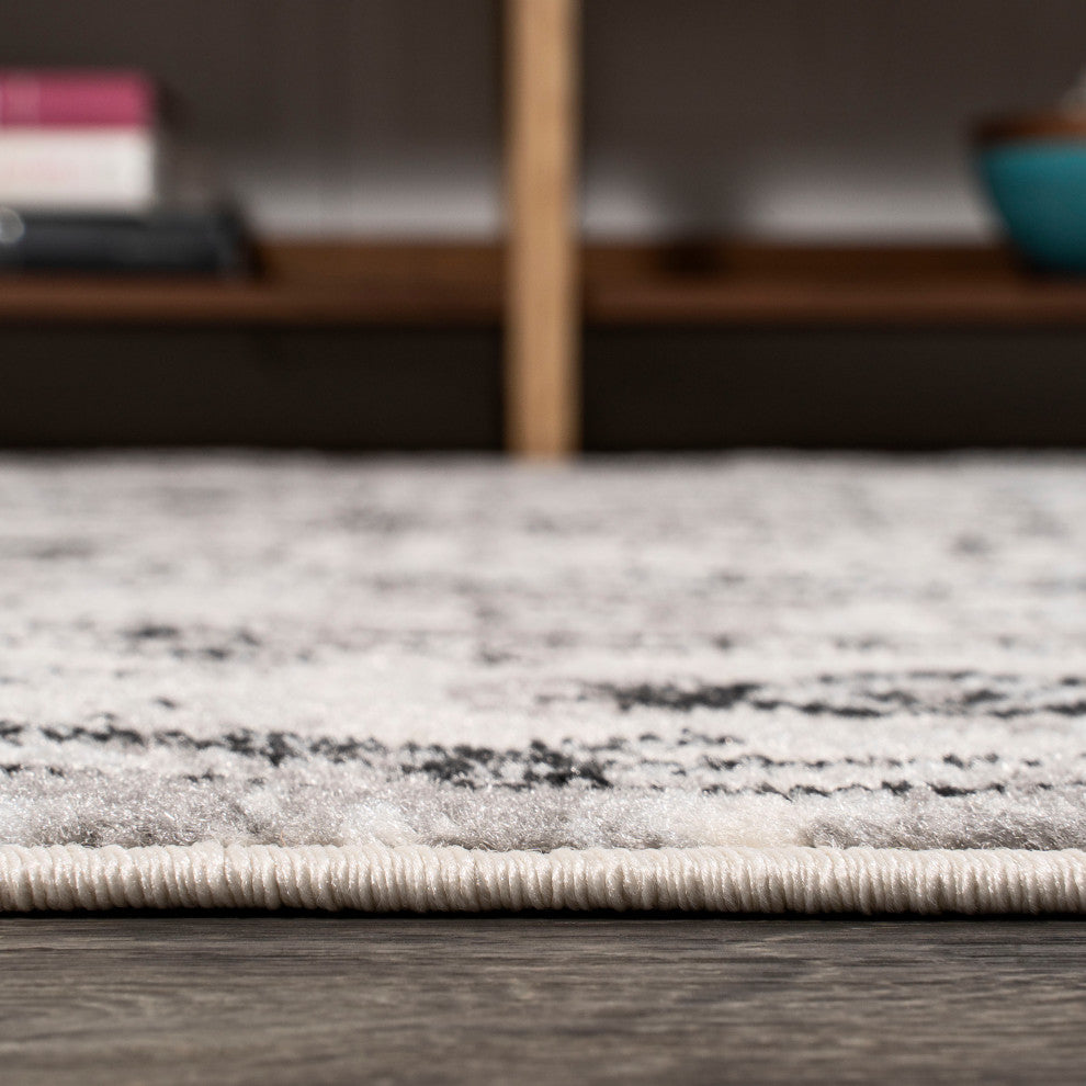 Denia Ornate Geometric Medallion Area Rug, Dark Gray, 8 X 10