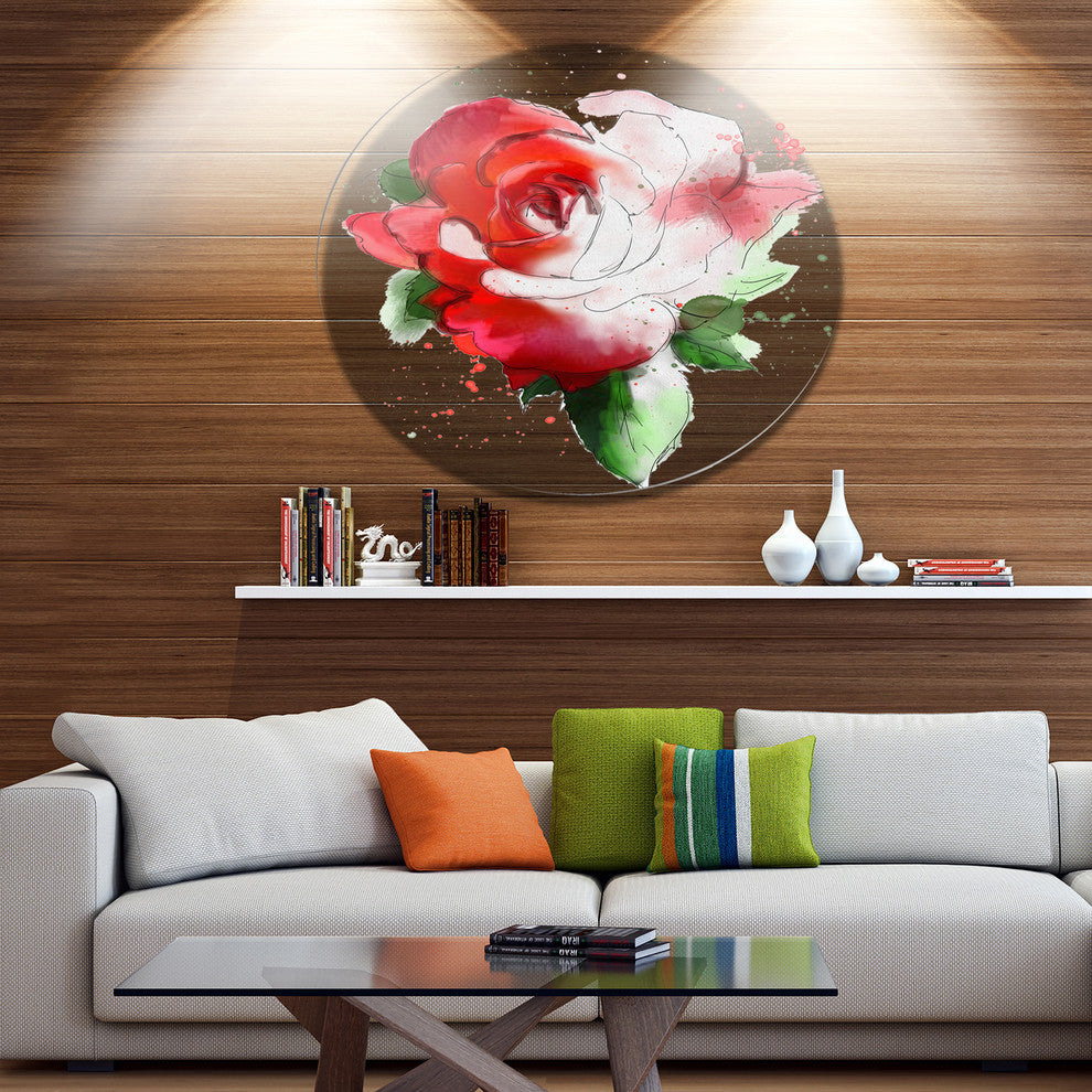 Red Hand-Drawn Rose Illustration, Floral Disc Metal Wall Art, 11"