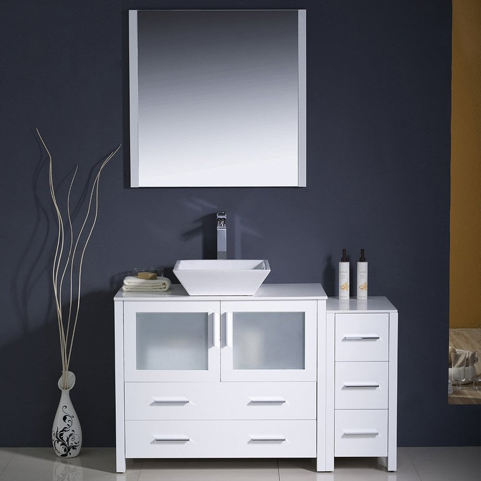 Torino 48" White Modern Bathroom Vanity With Side Cabinet, FFT3112CH
