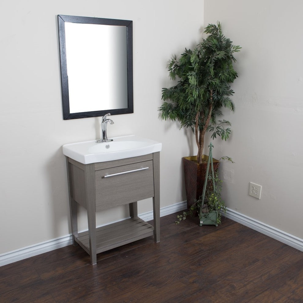 Single Sink Vanity, 27.5" Taupe With Ceramic Top, White