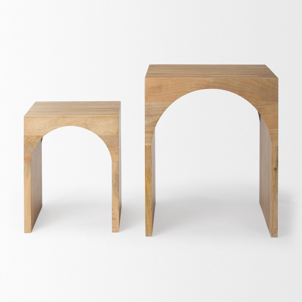 Chloe Light Brown Solid Wood Nesting Tables (Set of 2)