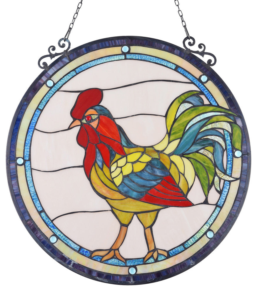 Chloe Lighting Rodney Tiffany-Glass Rooster Window Panel 24"