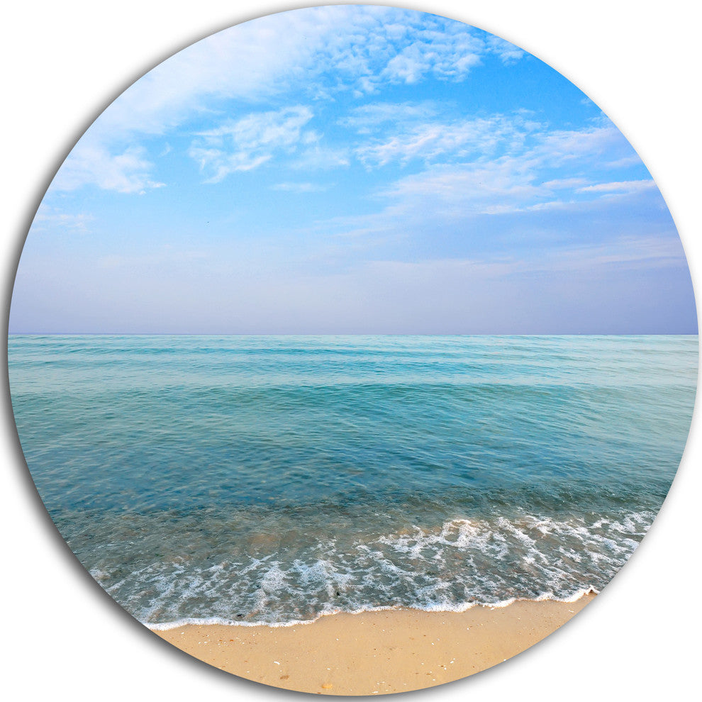Blue Sky Sand Sun Daylight, Seashore Round Metal Wall Art, 36"