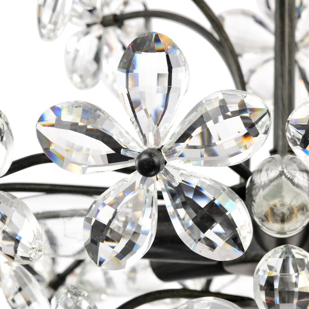 Almira 6 Lights Antique Black Daisy Flower Crystal Chandelier