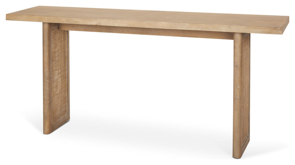 Grier Light Brown Solid Wood w/ Cane Accent Console Table