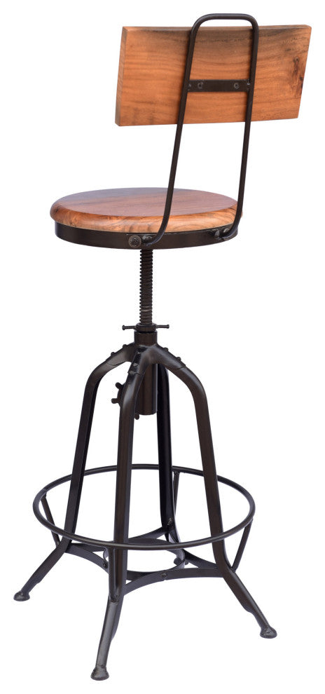 Christal Modern Industrial Acacia Wood Bar Stool