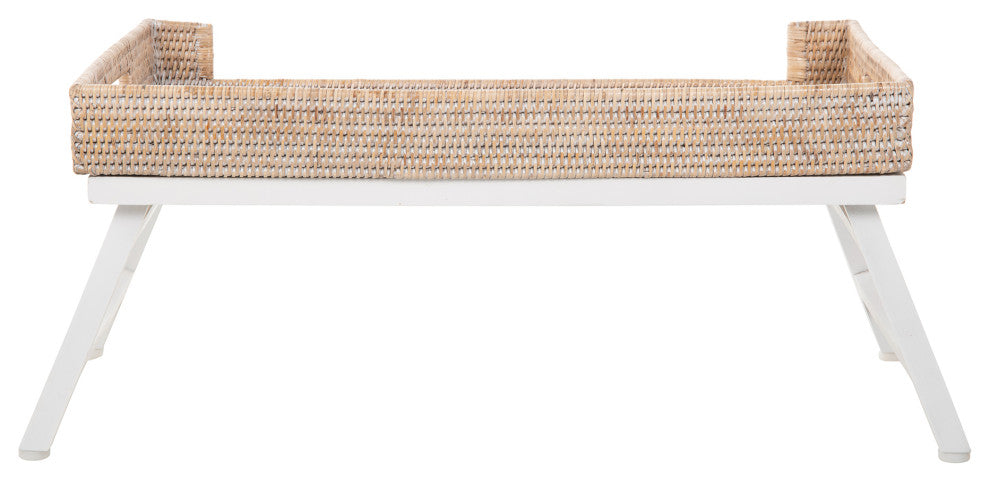 La Jolla Rattan Breakfast Tray With Foldable Legs, White Wash