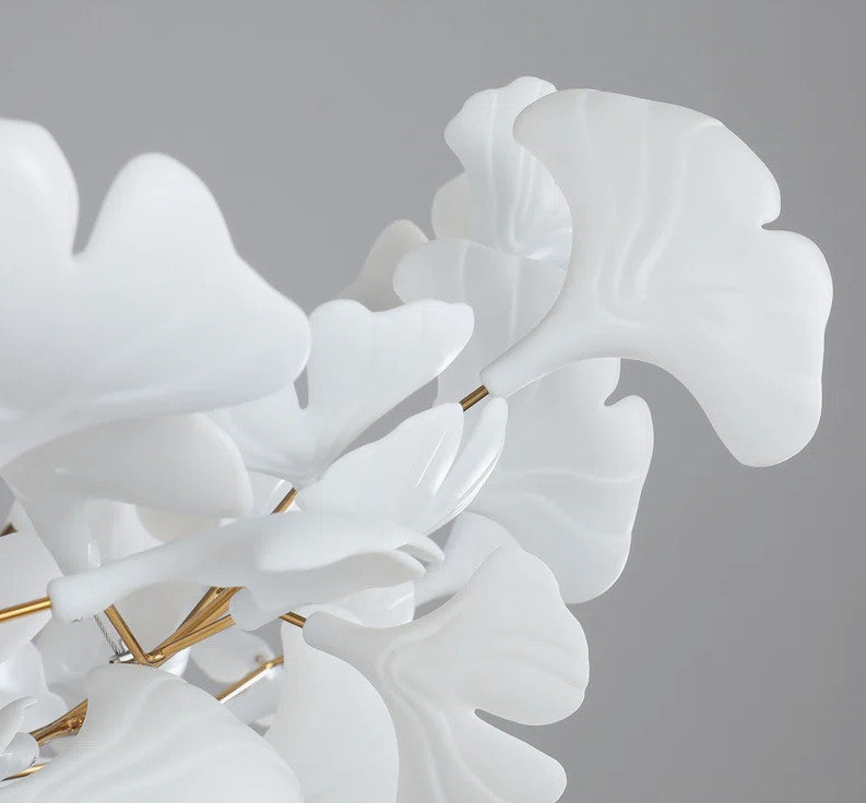 Ceramic Ginkgo Leaf Tree Branch Chandelier Lighting, L40"