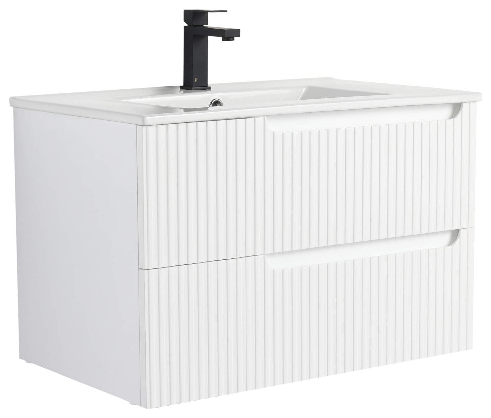 Citiscape Bath Vanity, Textured Drawer Fronts Sink Included, White, 30"