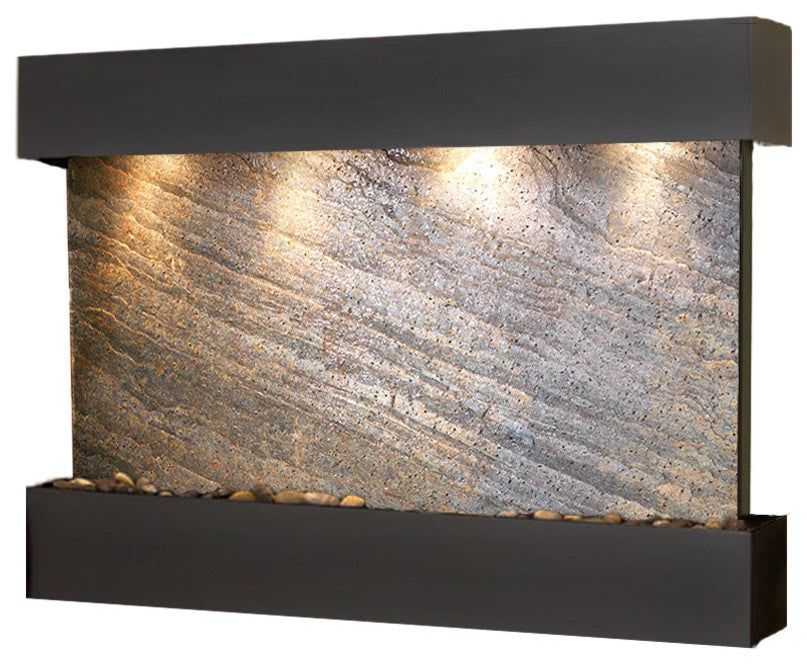 Sunrise Springs water fountain, Green Featherstone, Blackened Copper, Square