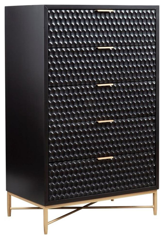 Origins by Alpine Black Pearl Five Drawer Wood Chest in Black