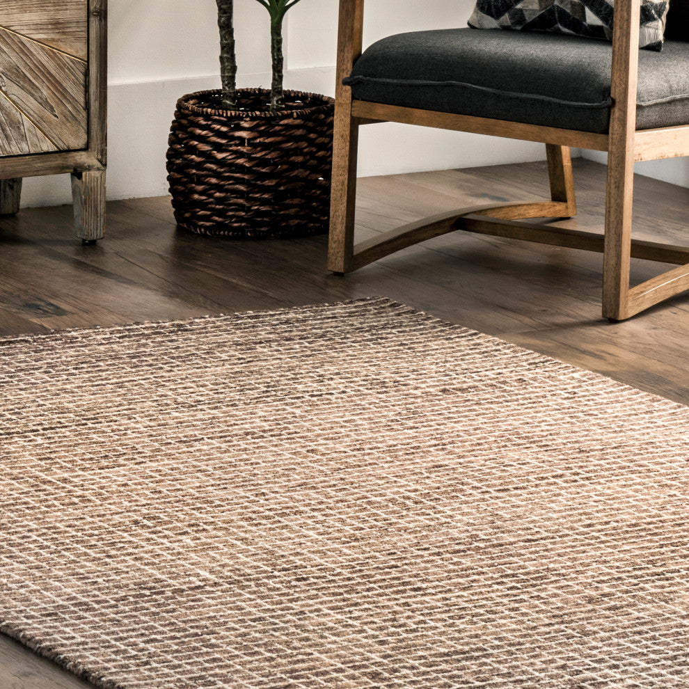 Melrose Checked Wool Area Rug, Light Blue & Grey 3' x 5'