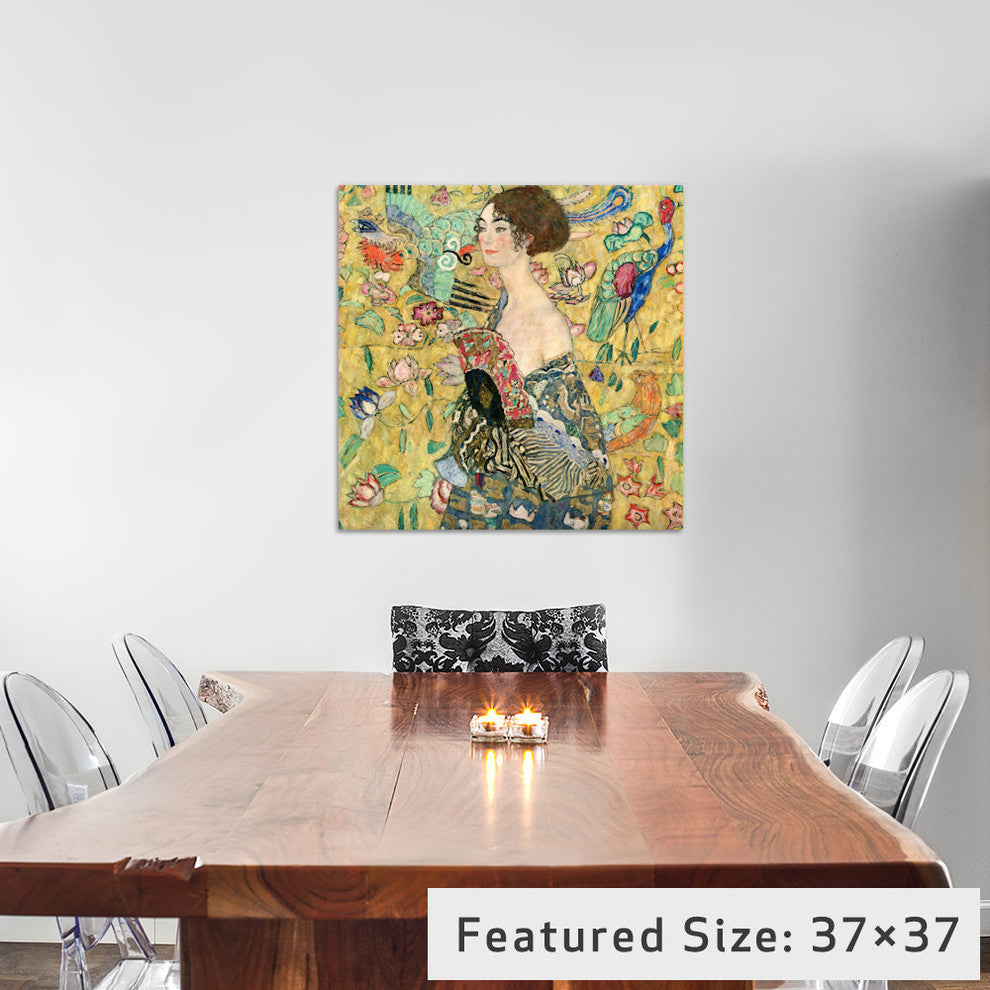 "Lady with a Fan" by Gustav Klimt, 18x18x1.5"