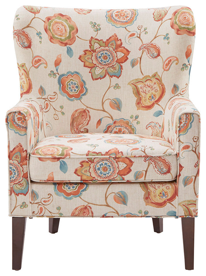 Madison Park Colette Electic Orange Floral Round Wingback Accent Chair