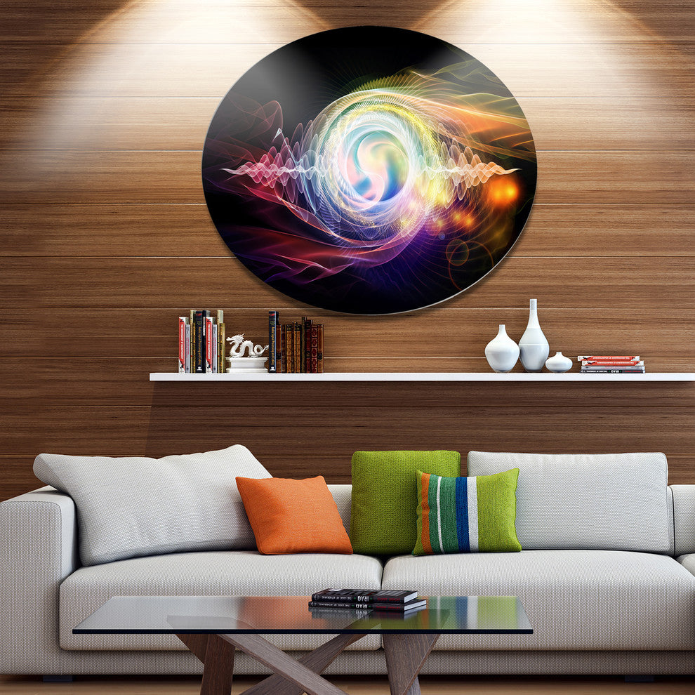 Bright Wave Particle In Air On Black, Abstract Disc Metal Wall Art, 36"