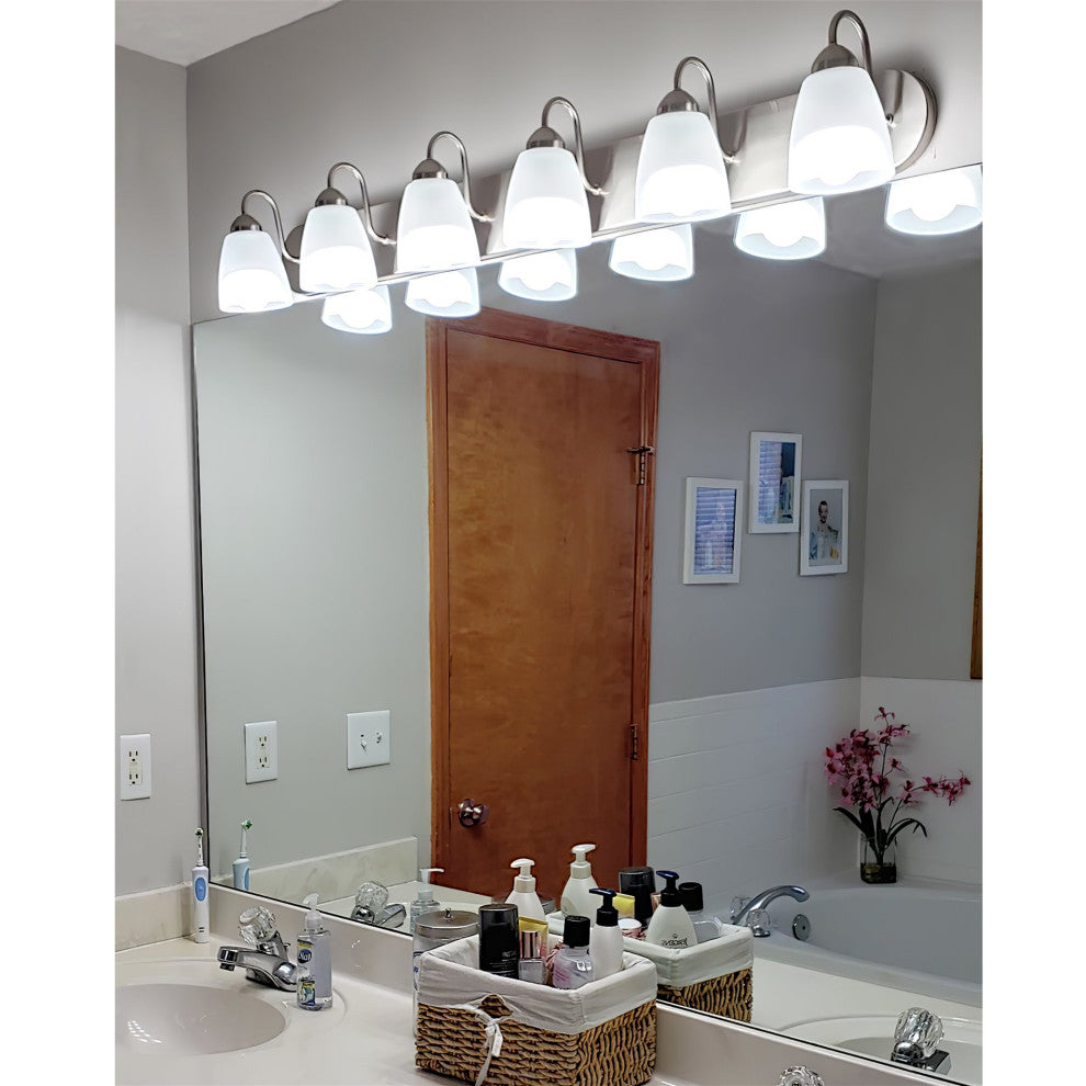 Kira Home Armada 49" Over Mirror / Bathroom Light, Frosted Glass Shades, Curved