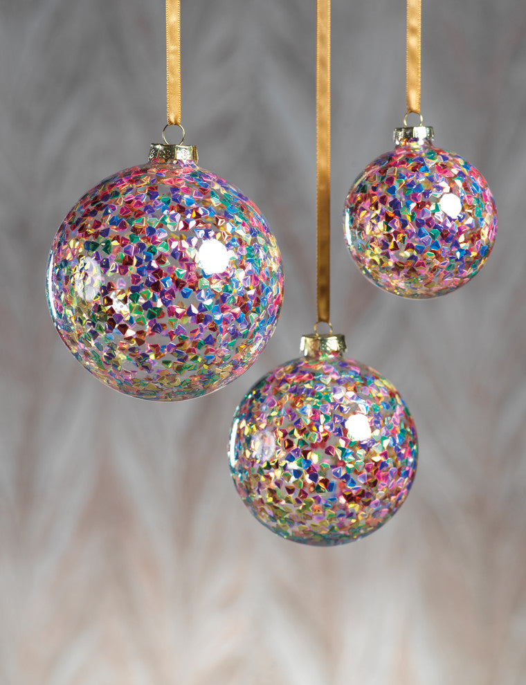 Pentagon Multicolor Sequin Ball Ornaments, Set of 6, 4"