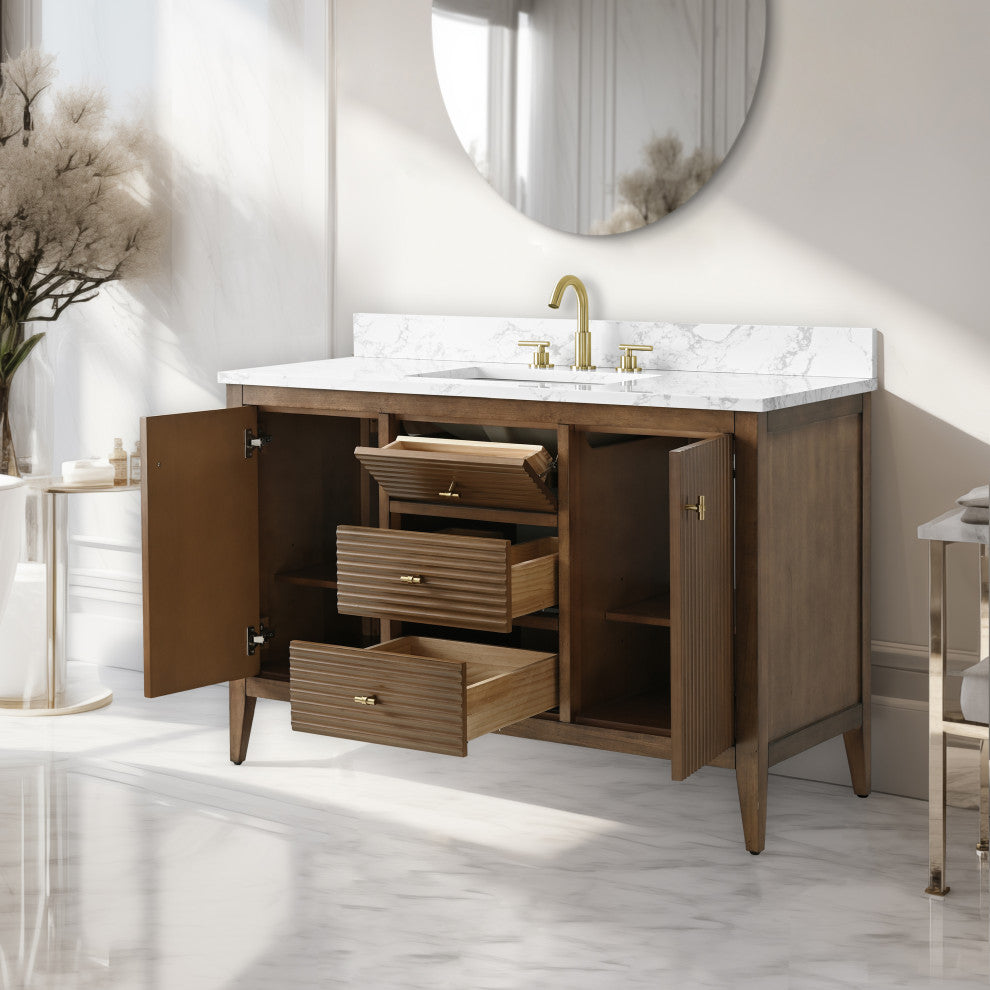 Vanity Art Freestanding Vanity, Walnut, 48", Single Sink, Golden Brushed