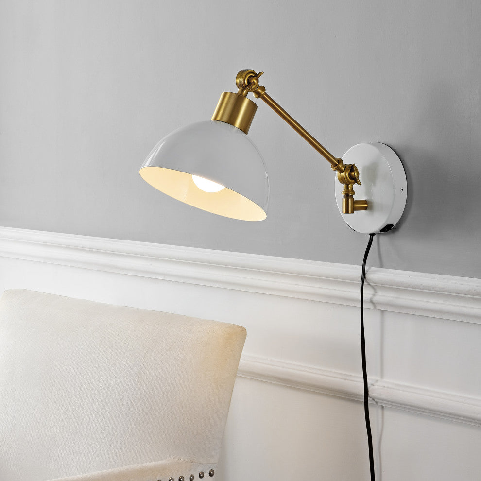Lisa Swing Arm 1-Light Modern Midcentury Iron USB Charging Port LED Sconce, Whit