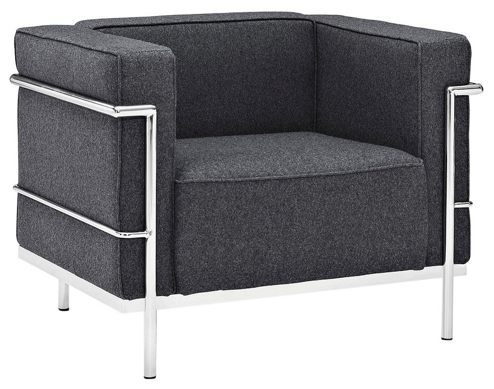 Modern Contemporary Living Room Wool Armchair Dark Gray