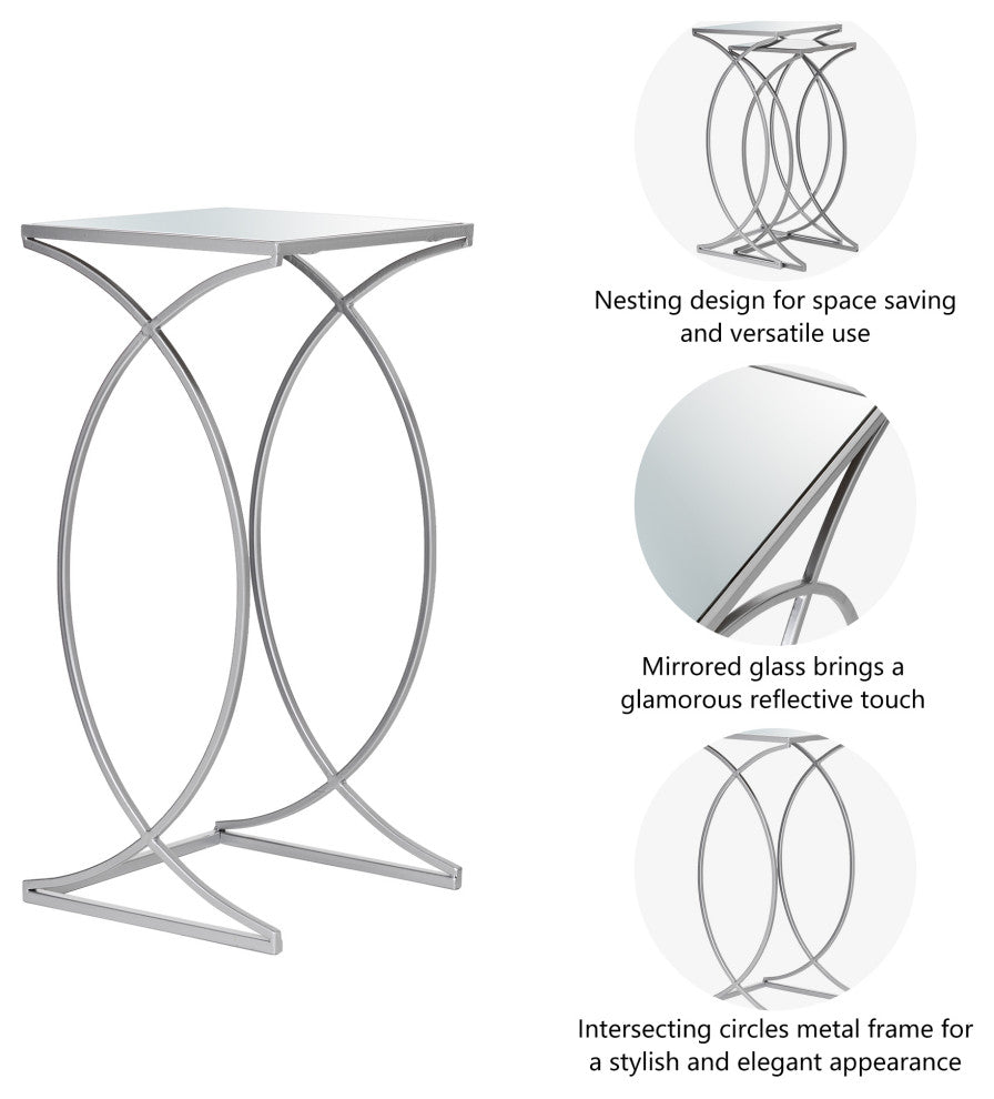 Metal With Glass Accent Table, Set of 2, Silver