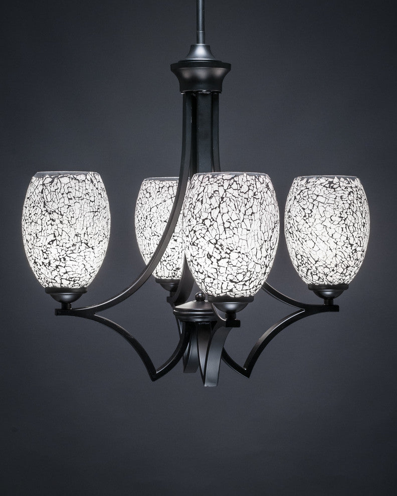 Zilo 4 Light Chandelier, Matte Black, 20.25x20.25x19.75, 5" Black Fusion Glass
